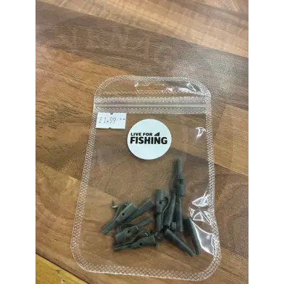 Live for fishing green locakable lead clips with tail rubber in a clear resealable package for secure fishing use