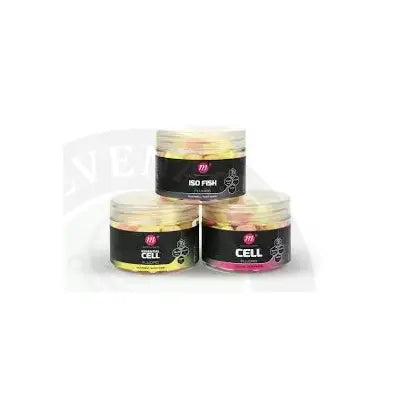 Three m&g cell cylindrical containers of mainline mixed fluoro dumbell wafters in pink yellow and white colors