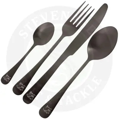 NGT 4pc Cutlery Set - Matt Effect Fork Knife Spoon and Tea Spoon in Neoprene Case NGT