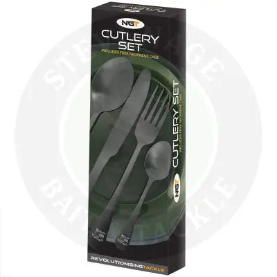 NGT 4pc Cutlery Set - Matt Effect Fork Knife Spoon and Tea Spoon in Neoprene Case NGT