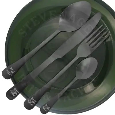 NGT 4pc Cutlery Set - Matt Effect Fork Knife Spoon and Tea Spoon in Neoprene Case NGT