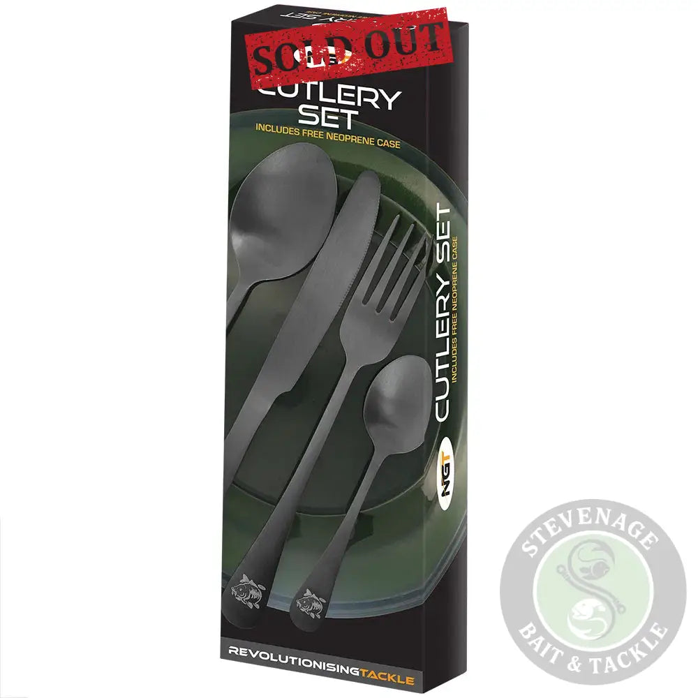 NGT 4pc Cutlery Set - Matt Effect Fork Knife Spoon and Tea Spoon in Neoprene Case NGT