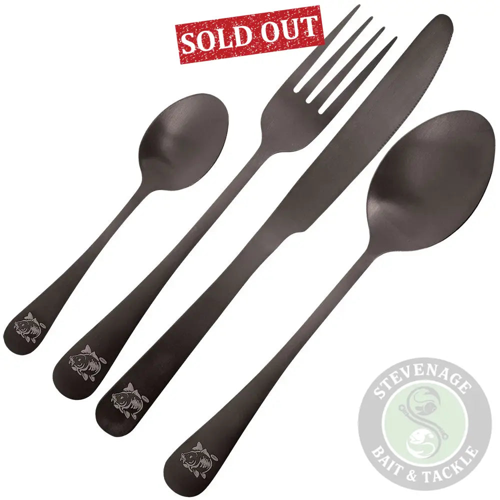 NGT 4pc Cutlery Set - Matt Effect Fork Knife Spoon and Tea Spoon in Neoprene Case NGT