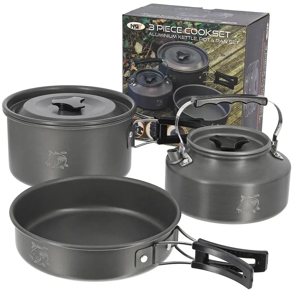 NGT Aluminium Outdoor Cook Set - 1.1 litre Kettle Pot and Pan in Gun Metal NGT