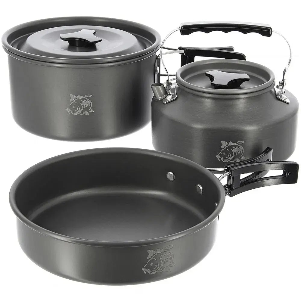 NGT Aluminium Outdoor Cook Set - 1.1 litre Kettle Pot and Pan in Gun Metal NGT