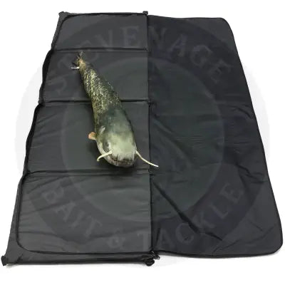 Black foldable deluxe catfish unhooking mat with plush catfish toy featuring 135cm folding design by NGT Deluxe Catfish
