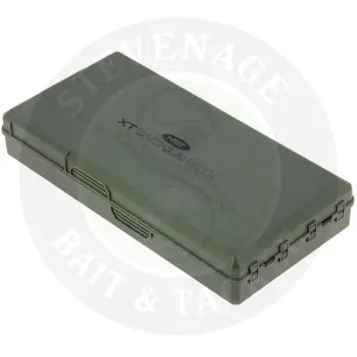 Olive green plastic ngt xt terminal multi section magnetic tackle box designed for organized fishing storage