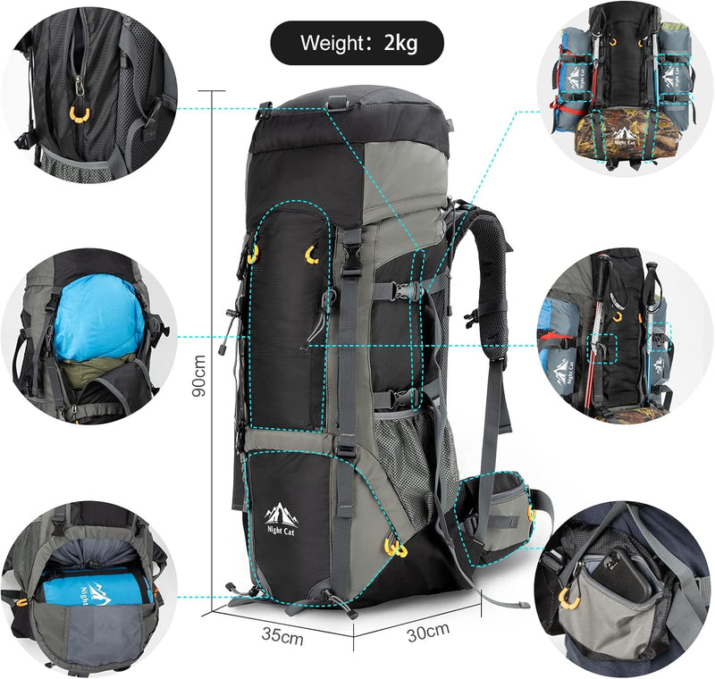 Load image into Gallery viewer, 70L Night Cat Hiking Backpack with Internal Frame
