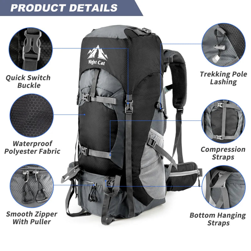Load image into Gallery viewer, 70L Night Cat Hiking Backpack
