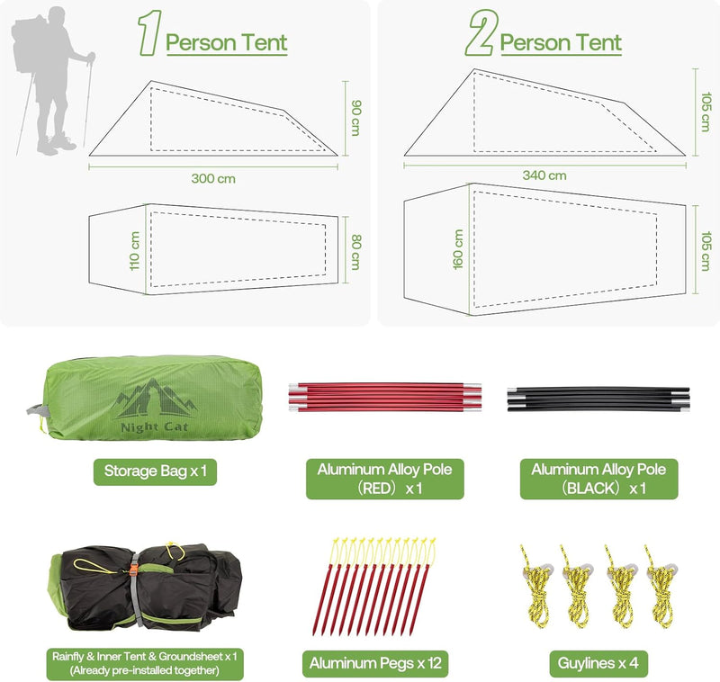 Load image into Gallery viewer, Night Cat 1 Person Ultralight Tunnel Tent – 1.5kg Waterproof
