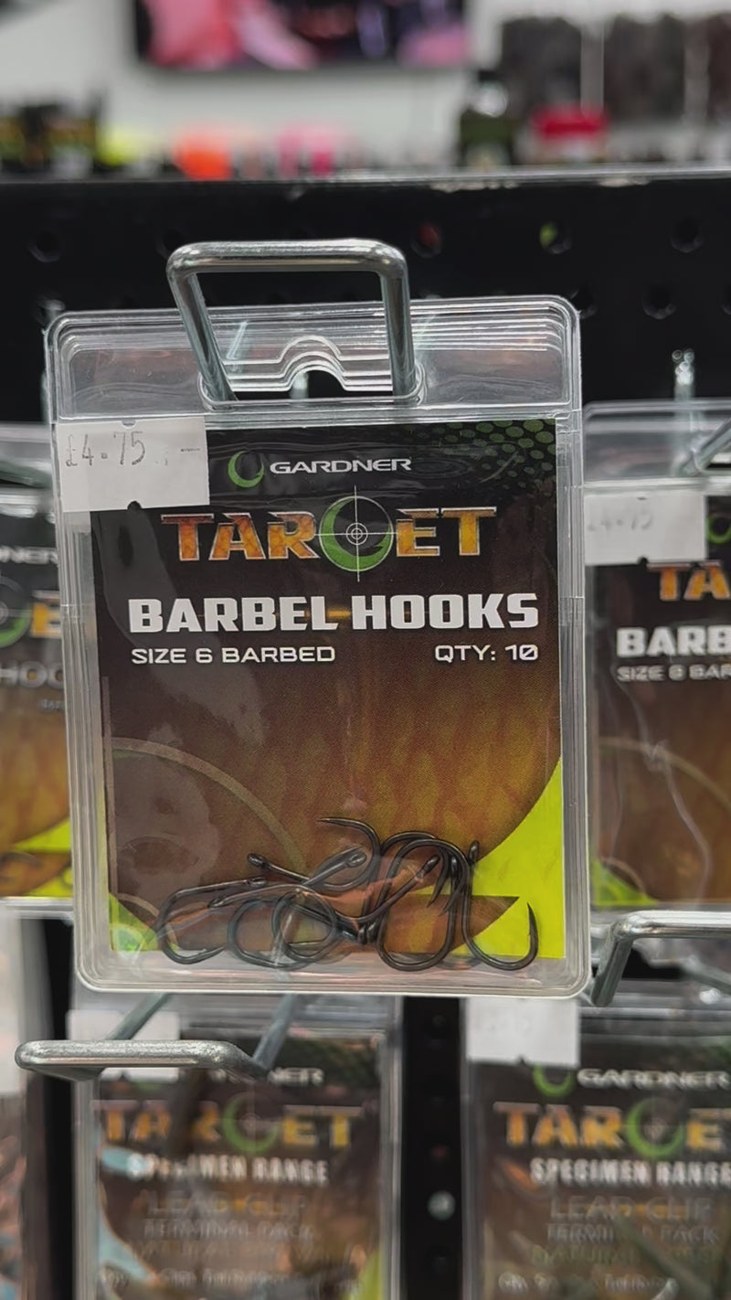Load and play video in Gallery viewer, GARDNER TARGET BARBEL HOOKS BARBED SIZE 6
