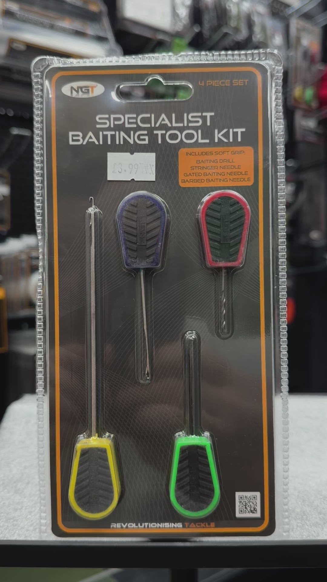 NGT 4pc Soft Grip Tool Set - PVA Long, PVA Short, Baiting Needle and Drill