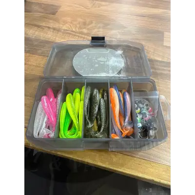 Stevenage Bait and Tackle 76pcs 208g TEXAS RIG Fishing Lure Set Swimbait Fishing Lures Set Box with Jig Head Soft Lure