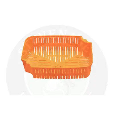 Orange plastic rectangular guru bait strainer with vertical slits and raised rim 5 pint stevenage bait strainer