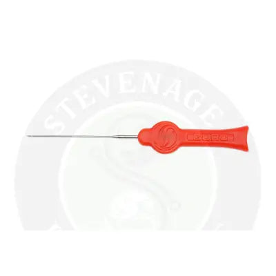 Red plastic-handled tackle guru baiting needle with fine tapered point and concealed barb for stevenage bait use