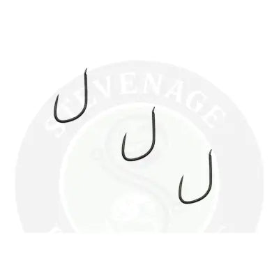 Three black barbless spade end fishing hooks from tackle guru designed for targeting f1 carp with stevenage bait