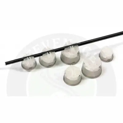 White and gray plastic clip-on release pole pots with a faceted design from tackle guru-fast release small x 2