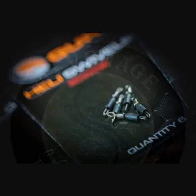 Black and silver matte tackle guru heli swivel fishing swivels on branded stevenage bait packaging with purpose designed quick-change
