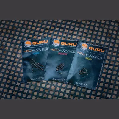 Three packages of guru heli swivel in large medium and small sizes with purpose designed quick-change for stevenage bait
