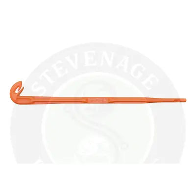 Orange plastic tire lever embossed with guru for tackle guru loop tyer aiding strong figure-of-eight loops at stevenage bait