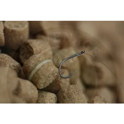 A sleek metallic fishing hook with fine wire attached in tackle guru lwg bait band rig for stevenage bait use