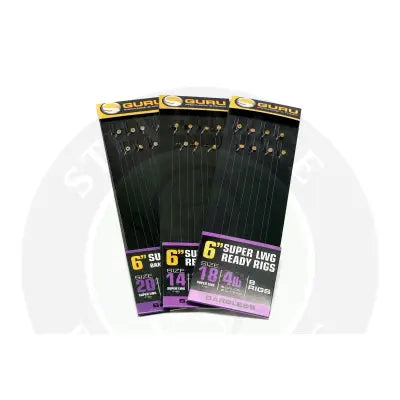 Three packs of guru lwg bait band rig with 6-inch super lightweight barbless hooks and gold eyes for stevenage bait use