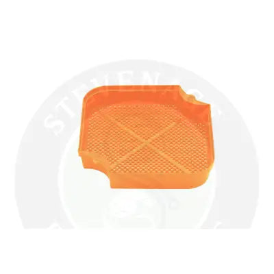 Bright orange plastic guru maggot riddle bait tray with perforated surface and raised edges by tackle guru stevenage bait