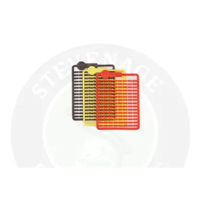 Set of three colorful plastic micro hair stops in red brown and yellow by Tackle Guru for Stevenage bait rigs