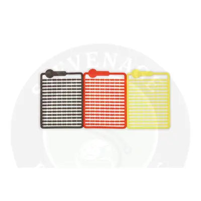 Three colorful silicone micro hair stops tray inserts in red brown and yellow by Tackle Guru for Stevenage bait use