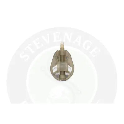 Translucent beige plastic water meter valve with central cylinder and side connectors for tackle guru mini method feeders