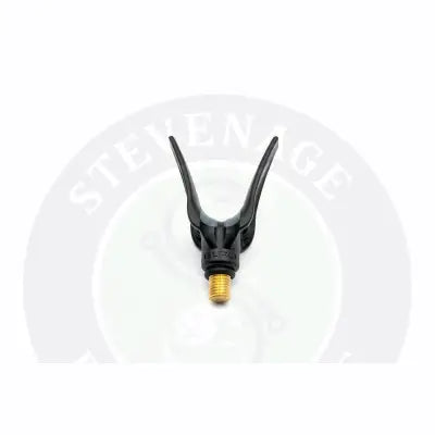 Black plastic mini stealth reaper fishing rod holder with gold threaded base and guru engraving for stealth reaper rear rest