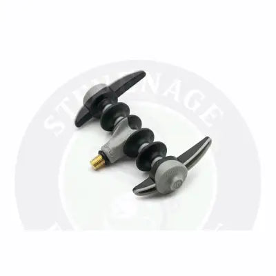 Gray and black adjustable fishing rod clamp with gold threaded end for tackle guru mini stealth reaper rest use by river anglers