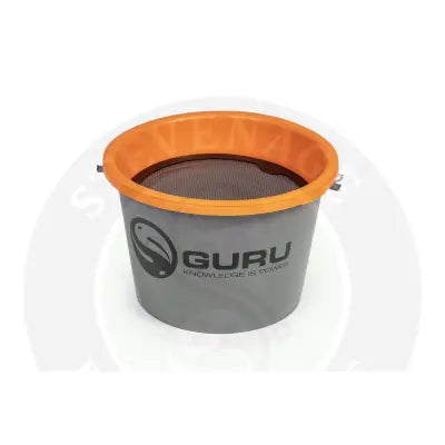 Gray and orange tackle guru multi riddle bucket with mesh insert designed for mainline match 18l use