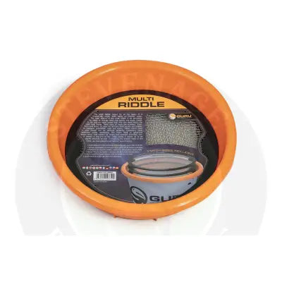 Orange tackle guru multi riddle with black mesh inserts and gray base for mainline match 18l bait preparation
