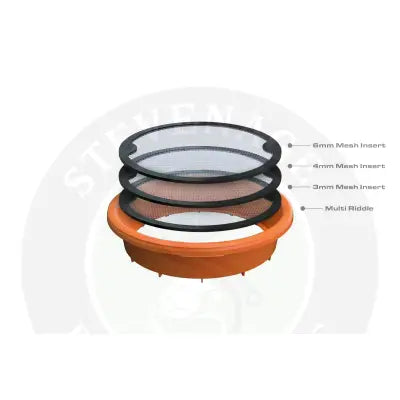 Orange plastic tackle guru multi riddle with three mesh inserts of varying sizes for mainline match 18l use