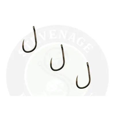 Three black shiny metallic barbless fishing hooks from tackle guru mwg hook perfect for stevenage bait use