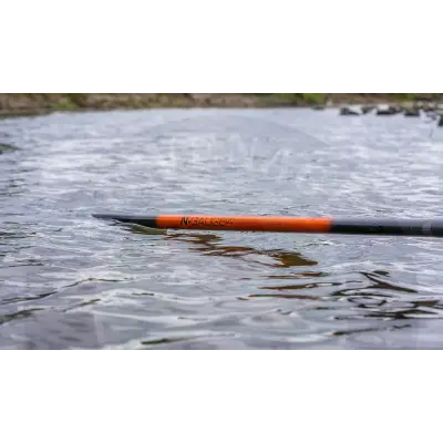 Orange and black n-gauge pro handle fishing rod partially submerged showcasing tackle guru stevenage bait design