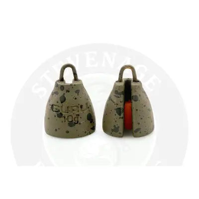 Olive-green speckled ceramic guru inline plummet with red weight engraved gul 10g for stevenage bait depth finding