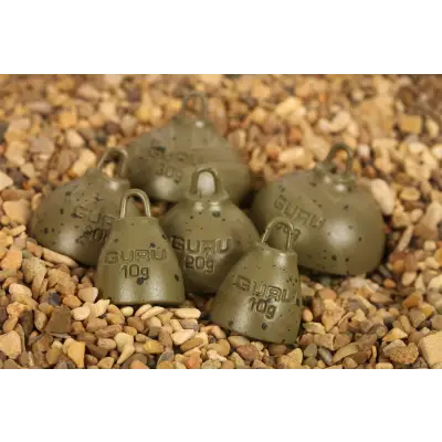 Olive green speckled guru inline plummets fishing sinkers with engraved weight markings for stevenage bait depth finding