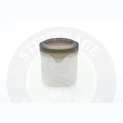 Transparent plastic tackle guru pole pot with gray xl lid and circular logo for stevenage bait storage
