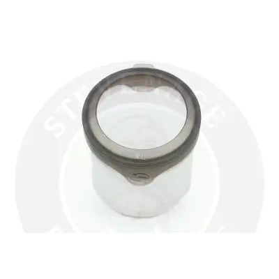 White plastic tackle guru pole pot with dark gray lid clear window and xl marking for stevenage bait storage