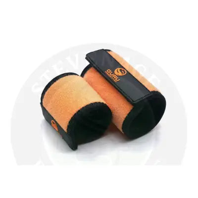 Orange and black Tackle Guru rod bands made of stretchy neoprene material for secure Stevenage bait organization