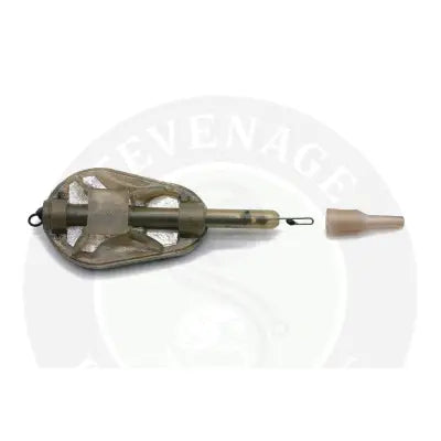 Olive-green plastic safe method feeder tackle guru small x with metallic internal mechanism and detachable cap