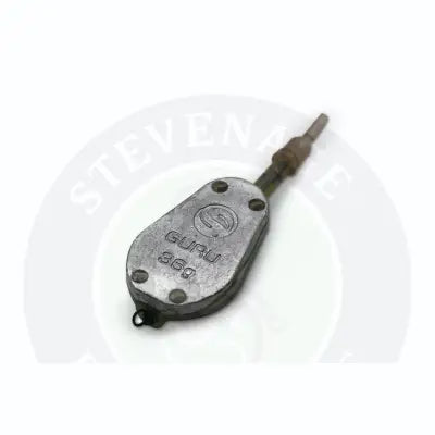 Silver-colored tackle guru safe method feeder 36g fishing sinker with textured metallic finish and engraved logo