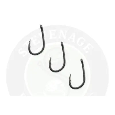 Three black metallic smwg barbed fishing hooks with sharp curved points for proven mwgb hook stevenage bait use