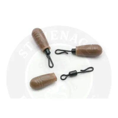 Brown plastic fishing sinker caps with black metal hooks and swivels from tackle guru speed bead for stevenage bait