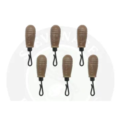 Set of five brown textured rubber fishing sinkers with black hooks from tackle guru speed bead for stevenage bait