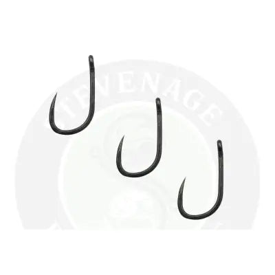 Three black super mwg pattern fishing hooks with sharp points by tackle guru for stevenage bait and proven mwg hook use