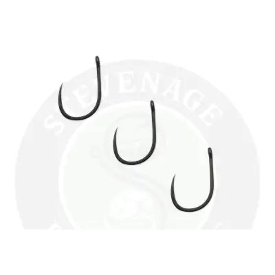 Three black sleek curved hooks from tackle guru super xs eyed lethal big-fish hook for stevenage bait use