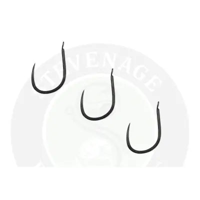 Three black sleek curved fishing hooks of tackle guru super xs spade ideal for stevenage bait use